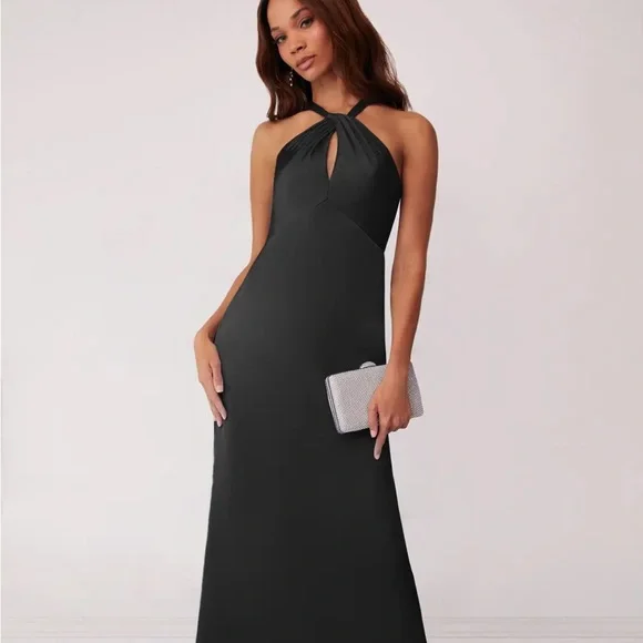 halter lace maxi dress Tarly Lace Waist Halter Maxi Dress Black main image 1